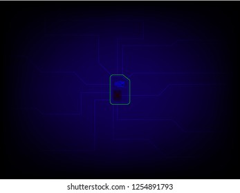 eSIM card chip sign. Embedded SIM concept. New mobile communication technology and processor background circuit board vector illustration