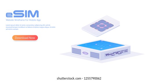 eSIM card chip sign. Embedded SIM concept. New mobile communication technology and processor background circuit board vector illustration