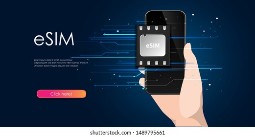 eSIM card chip sign. Embedded SIM concept. New mobile communication technology vector illustration. Can use for landing page, banner, infographics, website, posters etc.
