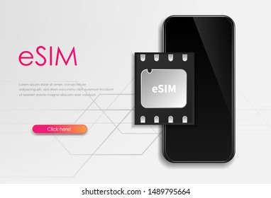 eSIM card chip sign. Embedded SIM concept. New mobile communication technology vector illustration. Can use for landing page, banner, infographics, website, posters etc.
