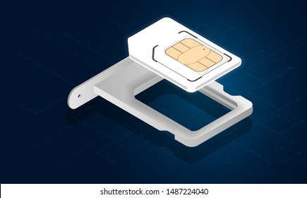 eSIM card chip sign. Information communication technology. Concept 5G graphic element. Vector isometric illustration.
