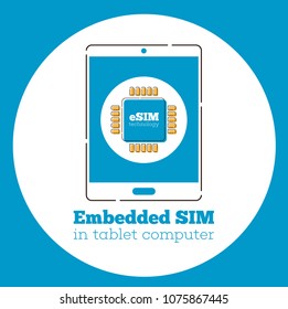 eSIM card chip sign on tablet computer screen. Embedded SIM concept. New mobile communication technology vector illustration in flat style.