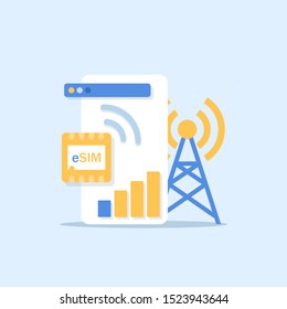 eSIM card chip sign. smartphone Embedded SIM concept