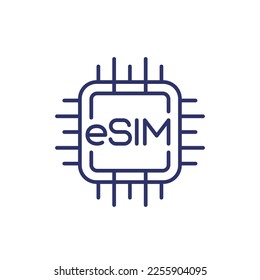 eSIM card line icon on white