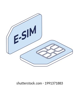 E-sim card. Vector 3d line isometric, color web icons, new flat style. Creative design idea and elements for infographics.