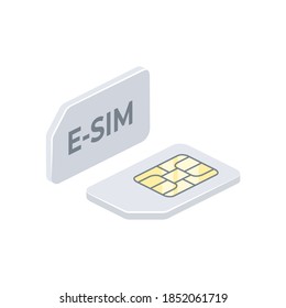 E-Sim cards. Vector 3d isometric, color web icons set, new flat style. Creative illustration, idea for infographics.