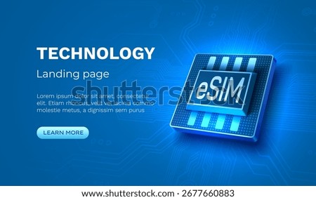 E-Sim chip banner, mobile communication with the operator. Vector illustration