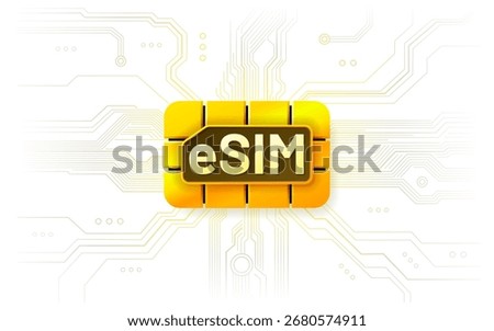 E-Sim chip banner, mobile communication with the operator. Vector illustration
