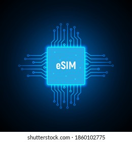 Esim chip card concept icon. Embedded sim card cellular mobile technology smart concept