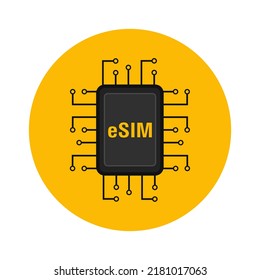 eSIM Chipkartenkonzept Symbol. Integriertes SIM-Card-Smart-Konzept für Mobiltechnologie. Vektorgrafik