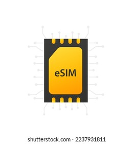 Chip eSIM. símbolo de chip de tarjeta eSIM. El concepto de tarjeta SIM integrada. Nueva tecnología de comunicación móvil. Ilustración del vector