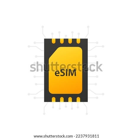 eSIM chip. eSIM card chip symbol. The concept of a built-in SIM card. New technology of mobile communication. Vector illustration