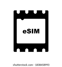 eSIM concept - Black and white monotone Embedded SIM card icon on white background. Vector illustration in flat style.