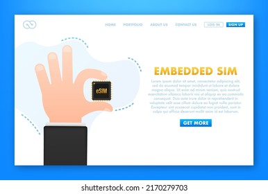 eSIM Eingebettete SIM-Karte mit dem Symbol für die Hände. neue Chip-Mobilfunk-Kommunikationstechnologie. Vektorgrafik