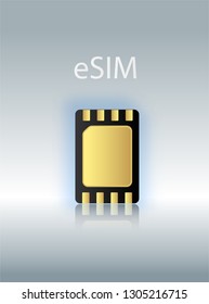 eSIM Embedded SIM card icon symbol concept. new chip mobile cellular communication technology.SIM-cards for mobile devices with chip. vector illustration. Vector illustration 10 eps.