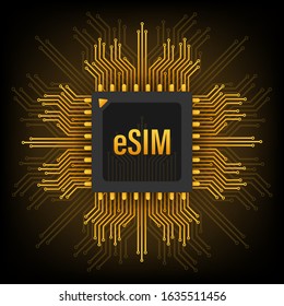 eSIM Embedded SIM card icon symbol concept. new chip mobile cellular communication technology. Vector stock illustration.