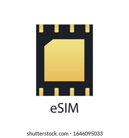 eSIM embedded SIM card icon concept. Embedded sim. Electronics telecommunication cellphone esim chip, new gsm phone mobile network sim card vector illustration.