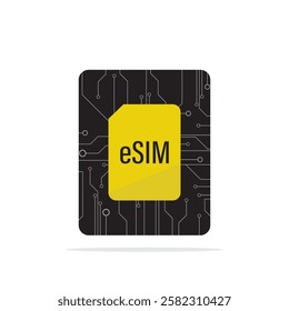 Esim, embedded sim card, modern technology. Electronic sim phone new mobile communication technology. Digital card microchip smartphone gsm isolated on white background. flat vector Illustration