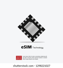eSIM Embedded SIM card network icon symbol concept. new chip mobile cellular communication technology. vector illustration in flat style. Grey background.