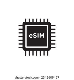 ESIM-Symbol, schwarz-weißes Vektorzeichen