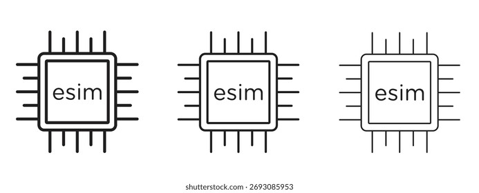 Símbolo de icono de ESIM. Signo de estilo lineal para el concepto móvil