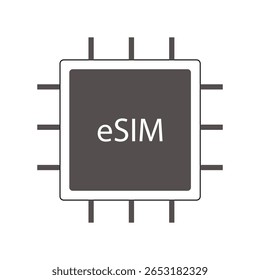 Ícone Esim chip de linha ciberespaço sem fio. Placa de circuito para dispositivo. Cartão SIM mínimo, eletrônico. Cartão Esim.