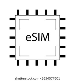 Ícone Esim chip de linha ciberespaço sem fio. Placa de circuito para dispositivo. Cartão SIM mínimo, eletrônico. Cartão Esim.