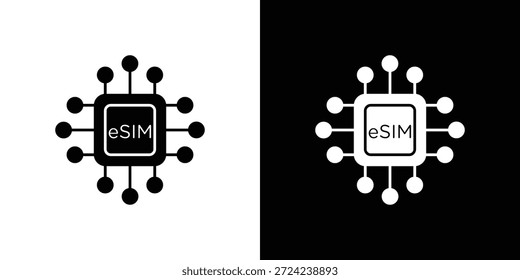 ESIM icons flat vector concept. Black and white illustrations