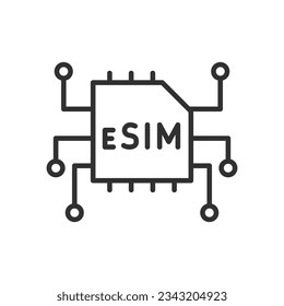 e-sim, linear icon, electronic sim card. Line with editable stroke