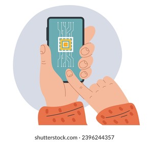 Esim on phone screen electronic mobile technology concept. Vector flat graphic design illustration
