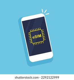 eSIM technology concept. Embedded sim card in smartphone. Vector illustration in trendy flat style isolated.