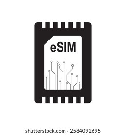 eSIM technology. Embedded sim icon isolated on white background. New mobile communication technology. 5g or 6g SIM-cards for mobile devices with chip. Monochrome design. flat vector illustration