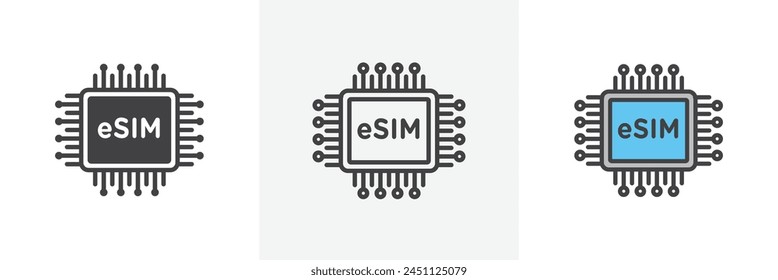 eSIM Technology Icon Set Showcasing Virtual SIM Solutions for Mobile Devices