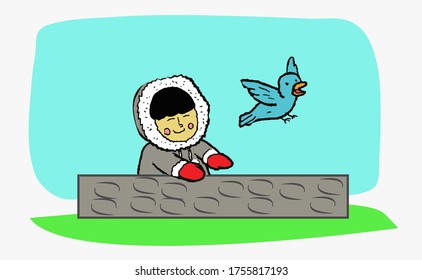 eskimo and bird. vector illustration. eps10