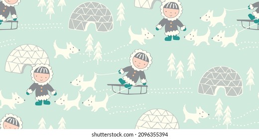 Eskimo Junge nahtlos, kann für Baby-T-Shirt-Druck, Mode-Print-Design, Kinder tragen, Baby-Dusche, Feiern, Gruß und Einladung verwendet werden.