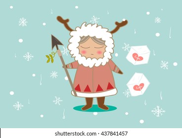 Eskimo girl and frozen heart cartoon vector
