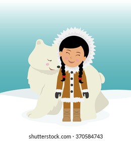 Eskimo Girl Hugging Polar Bear Friendship Stock Vector (Royalty Free ...