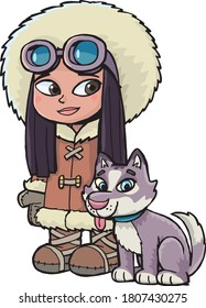 Eskimo girl with a polar dog friend