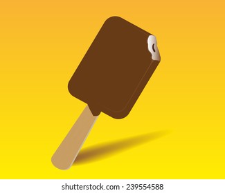 Eskimo ice cream with chocolate on a yellow background