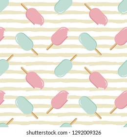 Eskimo ice cream cute colorful striped seamless pattern background for summer design.