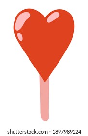 Eskimo ice cream in heart shape. Vector doodle heart ice cream. Lovely hand drawn illustration isolated on white background.