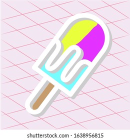 Eskimo ice cream on a stick isolated on a textured background. Vector illustration in cartoon style. Sticker symbol of summer 3d 