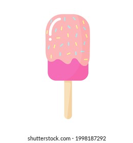 Eskimo ice cream on stick icon, flat style. Vector illustration.