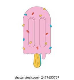 Ilustración plana de helado esquimal en icono de palo.