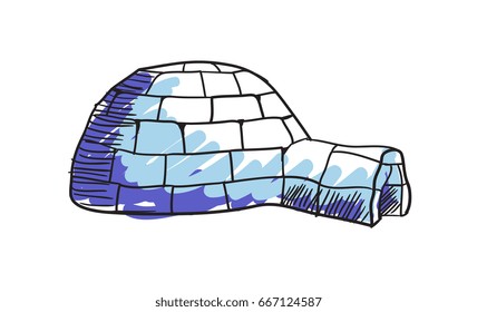 Eskimo igloo hand drawn icon isolated on white background vector illustration. Northern ethnic culture element vector illustration.