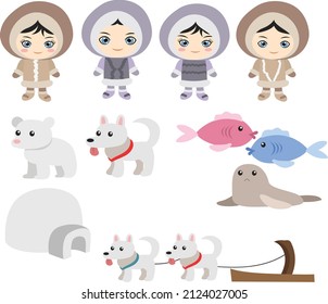 Eskimo Illustration, Eskimo Clipart, Polar Illustration, Seal illustration