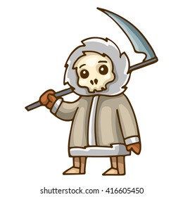 Eskimo in the mask of Death, stylized cartoon funny character, color vector image.