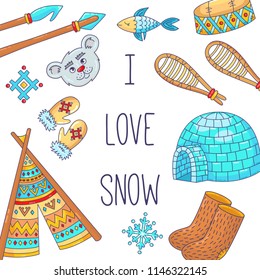 eskimo north snow doodle icons banner template