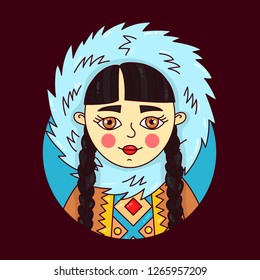 Eskimo northern girl chracter cartoon doodle vector illustration