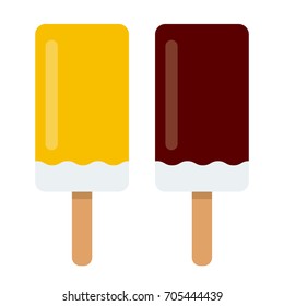 Eskimo on a stick in a chocolate glaze and eskimo in a yellow glaze vector flat material design isolated on white